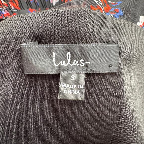 Lulus S Mini Dress Black Long Sleeve Floral Chiffon Ruffle Pleat Sheer Cottage - Picture 4 of 14